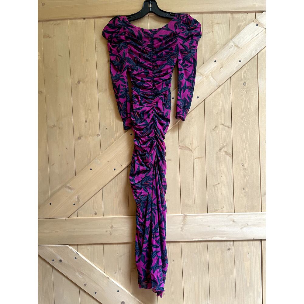 DVF Diane Von Furstenberg Printed Midi Stretchy Dress Orchids Aster Size XS - Picture 5 of 7